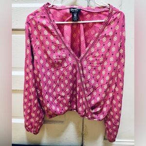 Wrangler ReTro Women New Chopper Blouse Pink Rose Floral Color Size L
